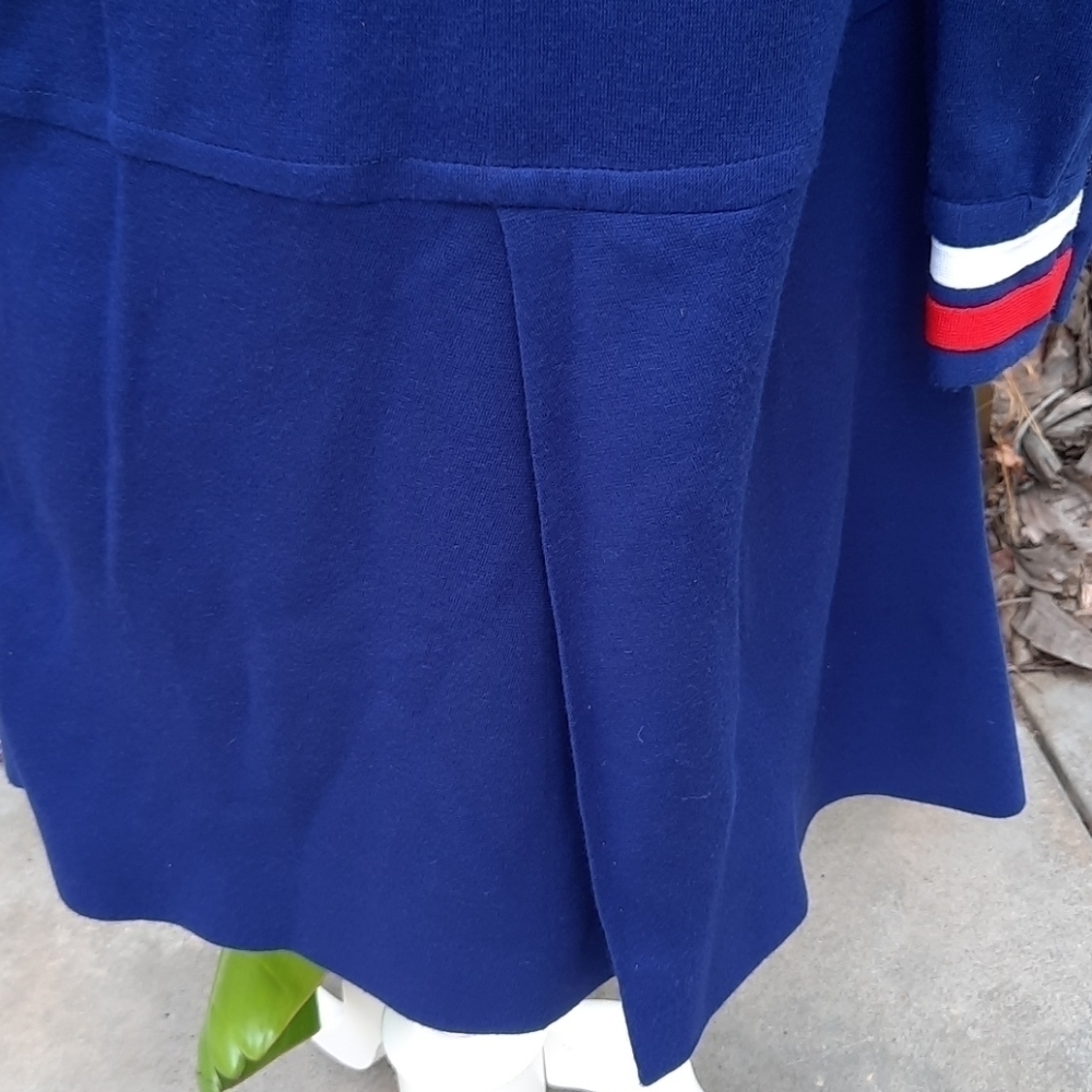 Vintage Handmade Navy Blue Red Stripe Mod Long Sleeve Dress Small - Picture 6 of 13